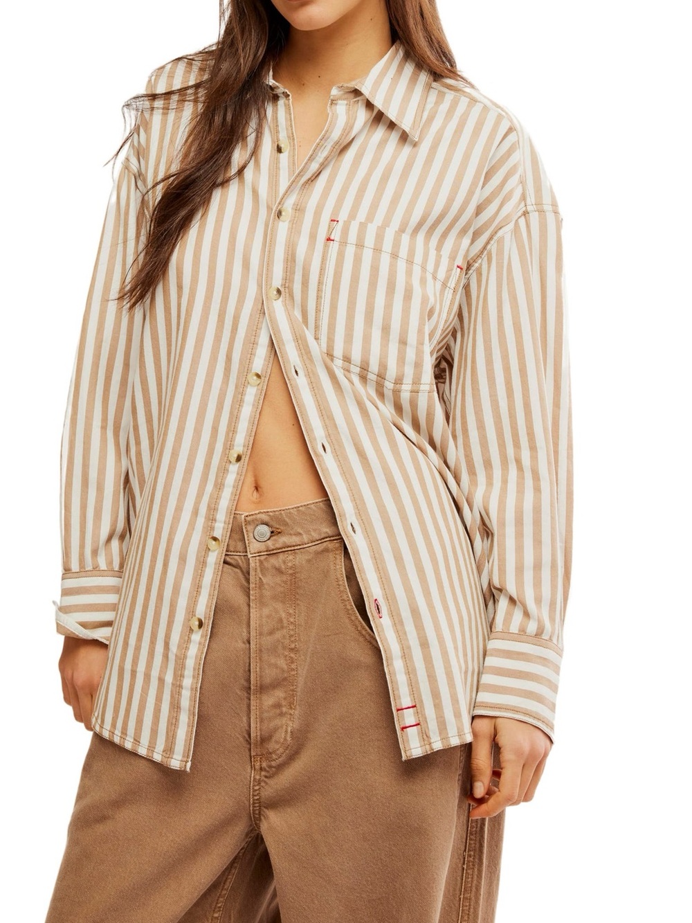 We The Free Free People Freddie Striped Oversized Shirt Neutral Combo Small